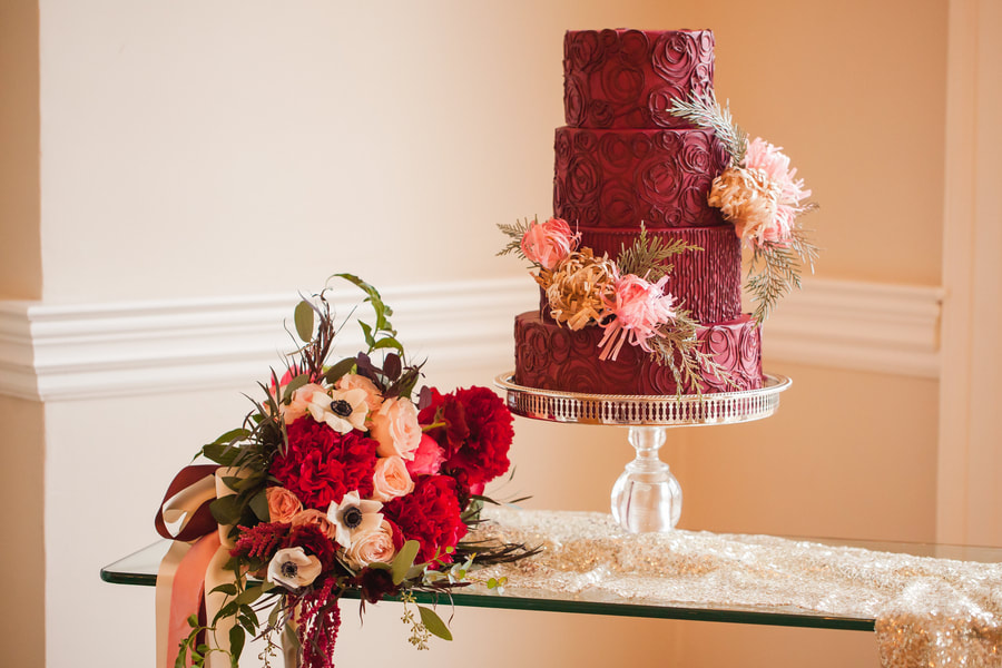 crimson wedding cake