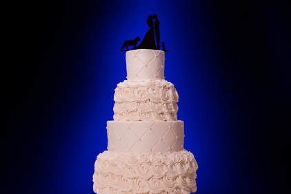 Multi-tiered wedding cake with silhouette topper