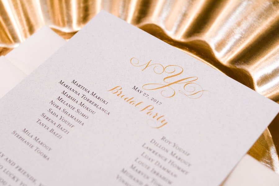 white gold wedding menu party