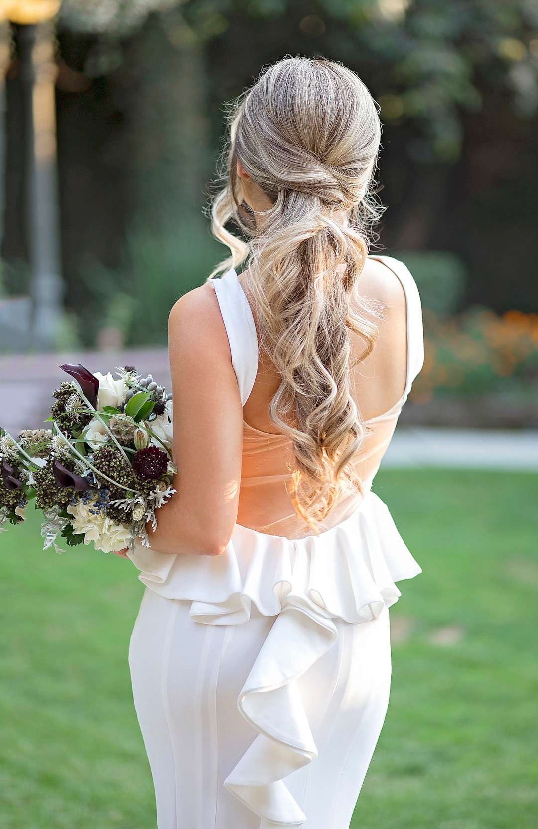 One bridesmaid, bride, bohemian hair